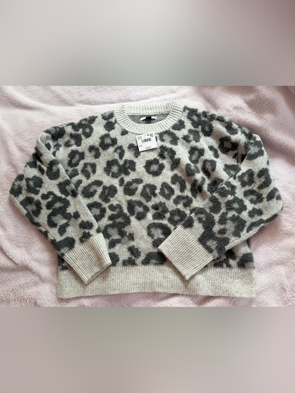 American Eagle Outfitters Grey Leopard Crewneck Sweater